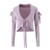 Tricots féminins 2024 Femme Bow Bow à manches longues Pull Cropped Slim Slim Short Jumper Tricotwear Purple Sexy Laçage Up Bandage Treen Cardigan