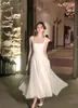 Summer Women French Elegant Ruffles Evening Party White Dresses Square Neck Princess Birthday Midi Vestidos Dance Costume 240418