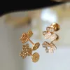 Designer Brand High Version Van Lucky Clover Full Diamond Earrings for Women Plated with 18K Rose Gold Mini Petals SMycken