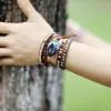 Bangle Exclusive New Women Boho Bracelets Labradorite 5 Times Leather Strap Woven Wrap Beads Bracelets Femme Dropshipping