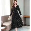 Vestidos casuais 2024 Vintage Black Floral Chiffon Midi Dress Autumn Winter Manga longa chic bain maxi women women bodycon Party vestidos