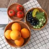 Paniers ronds Round Rattan Fruit Bols Panier de fruits en osier naturel Boho Toven Rangement Paniers à pain Plateau pour la cuisine de table basse de cuisine