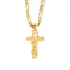 Pendant Necklaces K Solid Fine Yellow Gold GF Mens Jesus Crucifix Cross Frame 3mm Italian Figaro Link Chain Necklace 60cmPendant264J