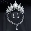 Naszyjniki Zielone zestawy biżuterii ślubnej z tiara Jewellry Zestaw panny młodej Korona i naszyjnik