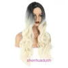 Designer human wigs hair for women Chemical fiber long curly wig headband black gradient gold fluffy large wave dyed