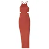 Casual Dresses Solid Sexy Neck Hanging Dress For Women Color Halter Female