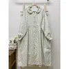 Robes décontractées doux collier de poupée en dentelle robe florale printemps automne lâche midi