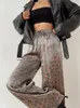 Vintage Leopard Print Wide Leg Pants Women Casual Loose Elastic Waist Female Long Pant Summer Vintage Ladies High Streetwear 240419