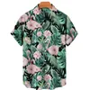 Herren lässige Hemden Hawaiian Tropical Plant Flower Flamingo Print Design Kurzarm Shirt Seaside Strand Mode Button-Down Top