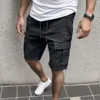 Shorts masculinos masculinos casuais calças sólidas cargo bolso de bolso slim drawstring verão para homens atléticos