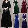 Casual Dresses Women Dress Ankle-Length Autumn Tight Tight Spring Pleated Loose Hem Solid Color Velvet Maxi Warm