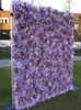 Dekorativa blommor 8x8ft Purple 5D Rose Flower Wall gjord med tyg rullat upp konstgjorda hortensia -arrangemang för bröllopsbakgrund