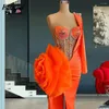 Suknie pasa startowe One Remer Orange Celebrity z boczną kryształami Slit Special Prom for Women Vestidos de Noche Pageant