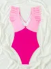 Traje de baño para mujeres Kawaii Bikini Floral Ruffles plisado de traje de baño de las mujeres estampadas y2K
