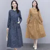 Casual Dresses 2024 Spring Korean Elegant Party Midi Autumn Loose Vintage Print Cotton Linen Women Bodycon Chic Vestidos