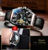 Kits SEWOR Retro Moon Phase Gold Tourbillon Automatic Watch for Men Classic Leather Strap Luminous Hands Luxury Mechanical Watches