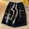 Shorts masculinos 2024 Verão fino fino casual esportivo solto high street marca da moda prolongada cintura calça estampada para homens