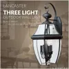 Солнечные настенные светильники Элегантный и прочный морской GL Lighting 8040-12 Lancaster открытый фонарь с тремя в черной отделке - идеально подходит для Dro dhucb