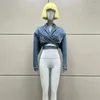 Kvinnorjackor 2024 Spring Lapel Cross Strapwashed Denim Jacket Y2K High QualityKorean StyleFashionCasual Short Midjeless Top