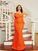 Robes de taille plus missord orange paille-bal robe de bal élégante Femmes une épaule sans manches volants bodycon
