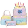 Sac à dos new kawaii gelé girls kids 3pcs stylo à lunch sacs bookbags femmes adolescents sacs scolaires de voyage arc-en-ciel