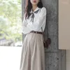 Scherma di vellutoy casual Simple Solid Color Skirt 2024 Spring Corea A-Line Mid-Calf Women High Wiled con cintura