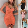 Swobodne sukienki Summer Sexy Damen Sukienka V Szyja bez kolan nad kolanem solidne puste puste sznurka bodycon spaghetti paski mini