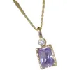Łańcuchy romantyczne wykwintne fioletowe kryształowy kwadrat wisiorek księżniczka słodki lawenda naszyjnik codziennie noszenie lekkie luksusowe prezenty biżuterii