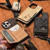 豪華なウォレット電話ケースデザイナー用iPhone 15 Pro Max 14 Pro 13 Pro 14 Plus 15 Plus Case Card Holder Slots AirPods Pro Case Fashion Crossbody Case Strap