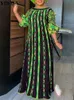 Vonda Plus Size 5xl Dress Women Maxi Sundress o Neck drukowana swobodna bohemijska szata Femme Lantern Sleeve Party Vestido 240409