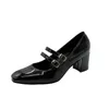 Dress Shoes 2024 Fashion For Women Slingbacks Ladies Pumps Autumn Mary Jane Square Toe Double Buckle Shallow Chunky Heels