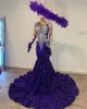 Elegancka cekinowa koronkowa aplikacja Purple Mermaid Sukienka dla czarnej dziewczyny z rękawiczkami afrykańskie przyjęcie urodzinowe gości