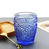 Wine Glasses Embossed Vintage Stemless Water Juice Glass Tumbler Cup Lead-free Whisky