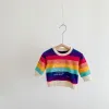 T-shirts 2023 Autumn Korean Baby Girls Sweatshirts Bomull Långärmad Rainbow Letter Polychrome Infant Girls Shirts Toddler Girls Tops