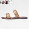 Fedonas Ins Fashion Femmes Sandales en cuir authentiques Rivets Flats Summer Chaussures décontractées Femme Soft Comfort Big Size Slippers 240415