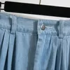 Automne plus taille de tailles denim jupe femmes hautes taille élastique bleu ou ciel bleu couleur coréenne mode une ligne de jeans midi jupes 240412