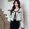 XPQBB Fashion Tweed Plaid Jackets for Women Vintage Patchwork wełniane wełniane płaszcze panie eleganckie koreańskie eleganckie krótkie odzież wierzchnią 240421