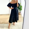 KUCLUT Women Plus Size Dress Simple Solid Puff Short Sleeve Strapless Off Shoulder Nipped Midje Slim Office Oversize Dresses 240411