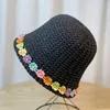 Berets Handmade Knitted Bucket Hat For Teens Straw Weaving Floppy With Color Flower Decals Summer Camping Spring Sun