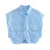 Dames blouses dames mode met zakken bijgesneden shirts sexy mouwloze button-up vrouwelijke blusas chic tops