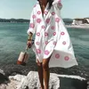 Kvinnors strandtäcksklänning överdimensionerad badkläder upp skjorta klänningar trycker vit boho plus storlek