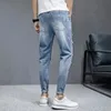 Tfetters Spring Summer Men Ripped Jeans Croped Mid Rise Stretch Hip Hop Punk Pencil Pants Streetwear Party Clothing 240417