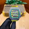 Luxe horloge datum koolstofvezel groen heren automatisch mechanisch horloge hollowed waak uit lumineuze tape