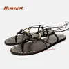 Casual Shoes Rivet Metal Roman Sandals Flat With Round Toe Cross Strappy Lace Up Women's Side Air Flip Flops Summer Gladiator