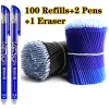 Pennor 100 påfyllningar +2 Erasable Pen Eraser Set 0,5 mm tvättbart handtag Magiska gelpennor Rods School Office Skrivningstillbehör Stationer.