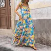 Robes décontractées Party Womensummer Floral sans manches maxi robe spaghetti sangle plage fluide longtemps pour les invités de mariage