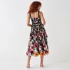 Party Dresses Multi 3D Floral Midi Prom Gowns A Line Black Blossom Wildflower Wide Straps Cami Length Bloom Boho Vacation Evening Dress