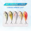 Accessoires Gobass 5pcs Rattling Hard Bait for Pike Fishing Lere Set 80mm Floating Wobblers crankbaits Fishing Tackle Box Black Minnow Lures