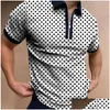 Men'S Polos Mens Summer Golf Plaid Dot Print Lapel Half Zip Short Sleeve Tops Sportswear Casual Slim Fit Shirts 220614 Drop Delivery A Dhze1