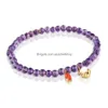 Bracelets de charme Fahmi Purple rose doux et étincelant avec des feuilles blanches en cristal corde à main bleue Round Bread Open Pearl Bracelet anniversaire Dh4ib